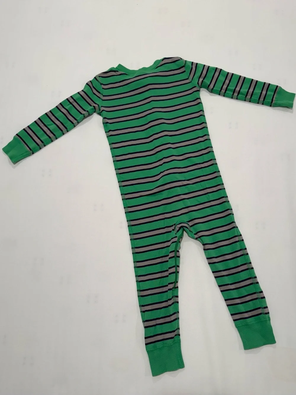 Hanna Andersson Green, Navy, & Gray Striped Sleeper PJs